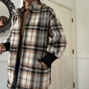 Cozy Plaid Zip-Up Coat with Pockets